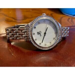 Women's 37mm Silver Tone JS Watch with Crystal Accents, MOP Face